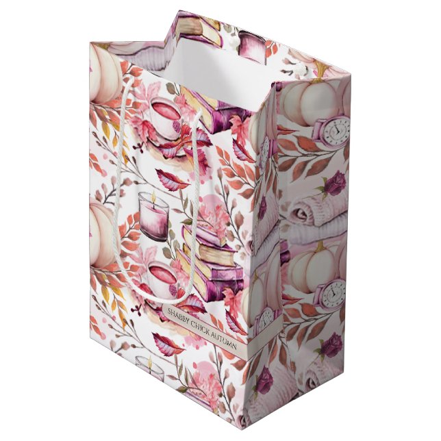 Lovely Shabby Chick Autumn Pattern Medium Gift Bag (Front Angled)
