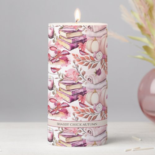 Lovely Shabby Chick Autumn Pattern Pillar Candle