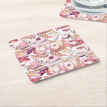 Lovely Shabby Chick Autumn Pattern Square Paper Coaster by LifeInColorStudio at Zazzle