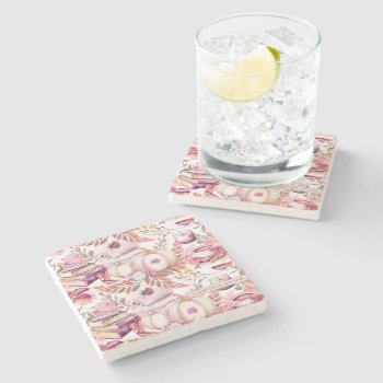 Lovely Shabby Chick Autumn Pattern Stone Coaster by LifeInColorStudio at Zazzle