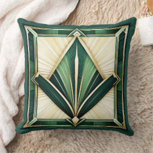 Lovely Shades of Green Art Deco Cushion. Throw Pillow