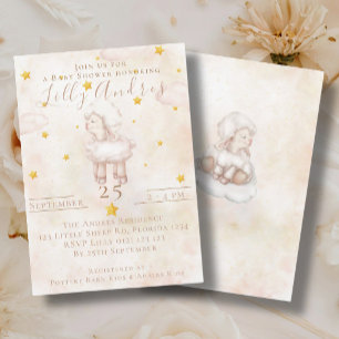 Lovely Sheep pinky cloud dust stars Baby Shower Invitation