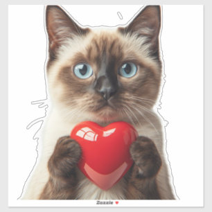 Lovely Siamese Cat With Heart For Cat Lovers 🐱 Sticker