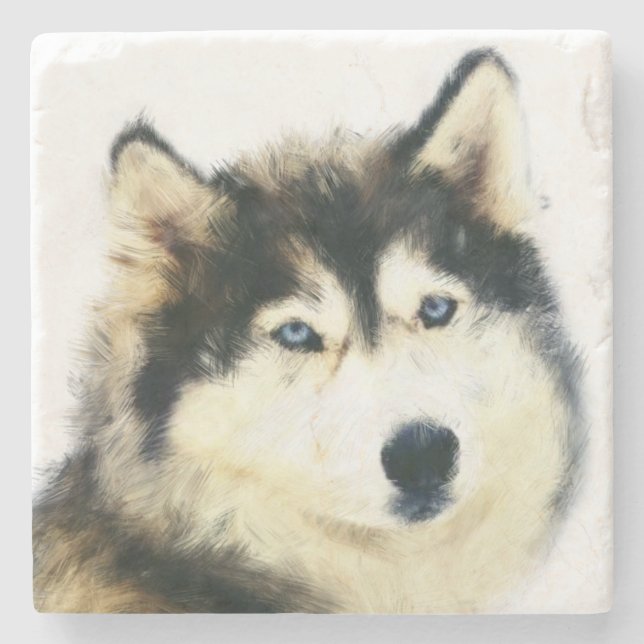 Lovely Siberian Husky Marble Coaster (Front)