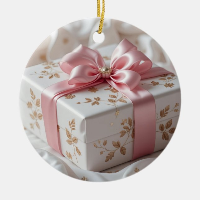 lovely silk pink gift box ceramic ornament (Front)