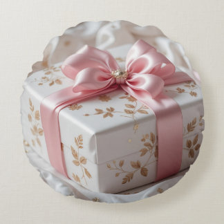 lovely silk pink gift box round pillow