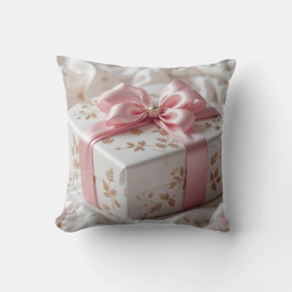 lovely silk pink gift box throw pillow