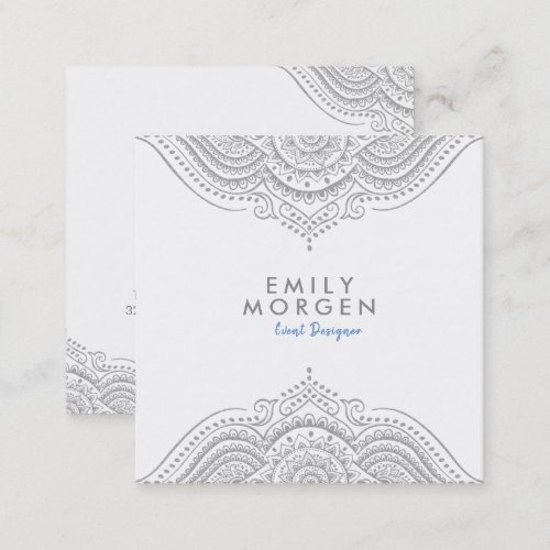 Lovely Silver_Gray Paisley Mandala Square Business Card