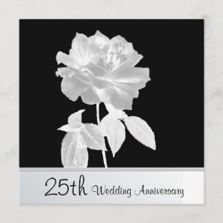 Lovely Silver Rose 25th Wedding Anniversary Party Invitation