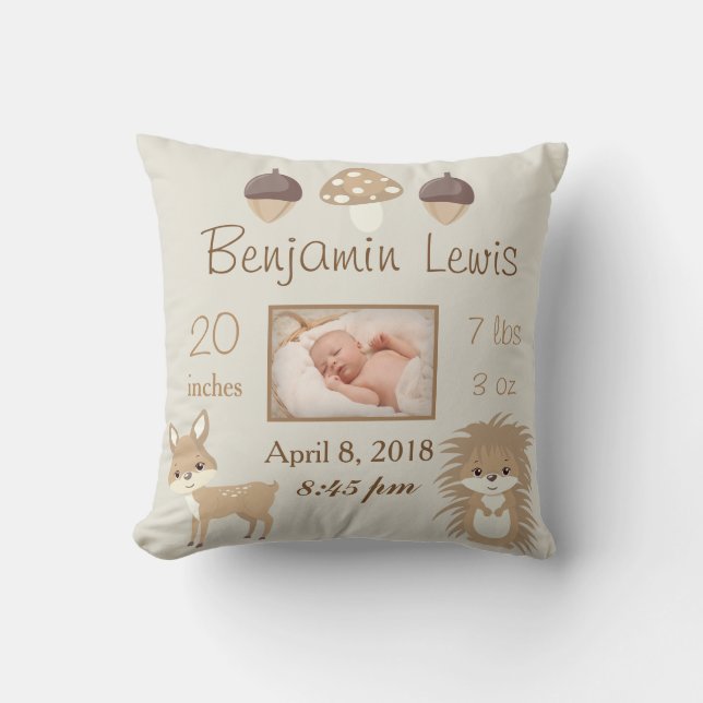 Lovely Silver Woodland Animals Nursery Photo Baby Throw Pillow (Front)