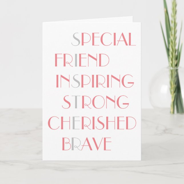 Lovely Sisters Pink Acrostic Poem Typography Card (Front)
