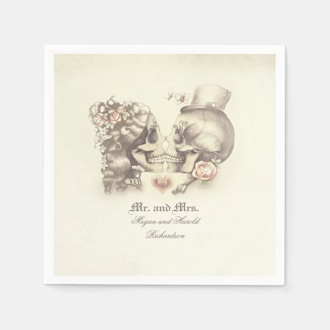 Lovely Skull Couple Wedding Napkins (Front)