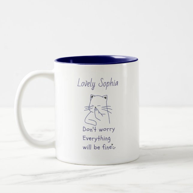 Lovely Smiling Cat Two-Tone Coffee Mug (Left)