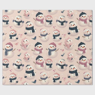 lovely snow man design wrapping paper