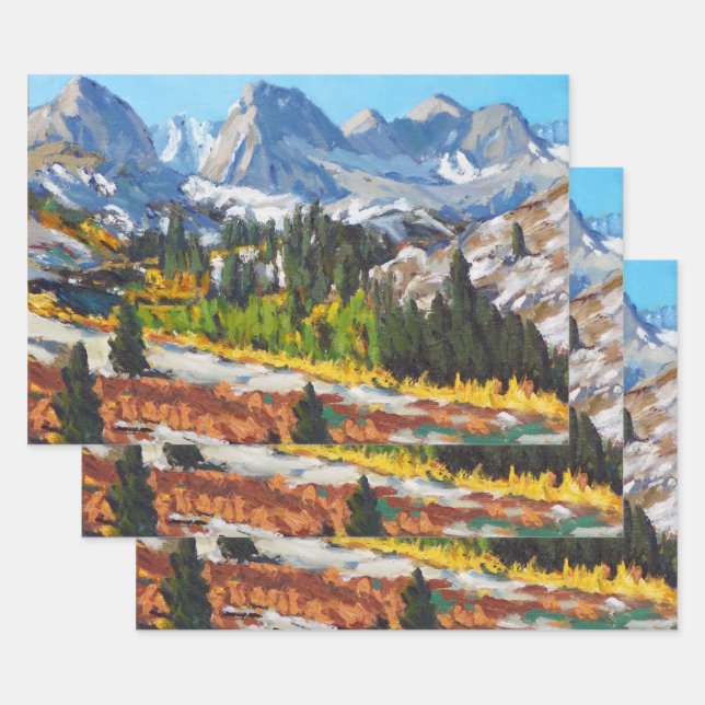 Lovely Snowy Day Purple Yellow Blue Red  Wrapping Paper Sheets (Set)