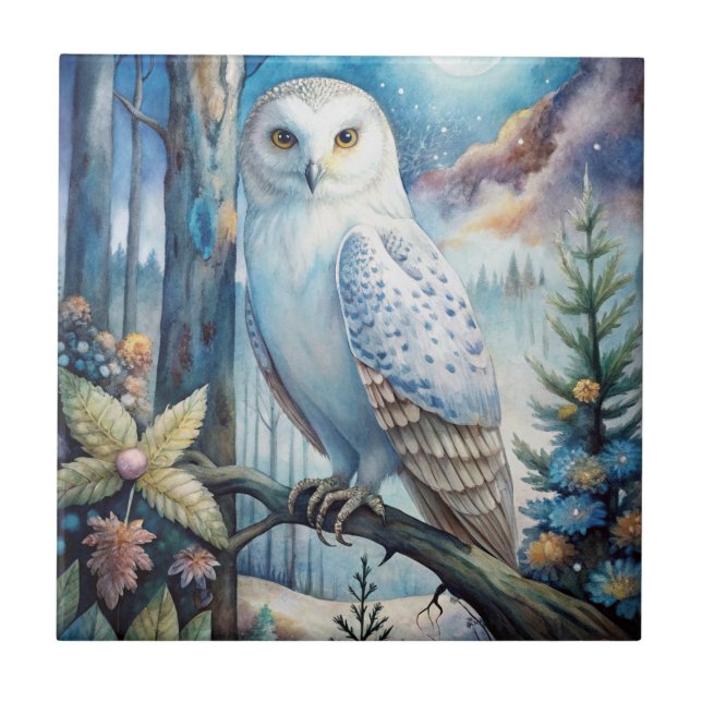 Lovely Snowy Owl Ceramic Tile (Front)