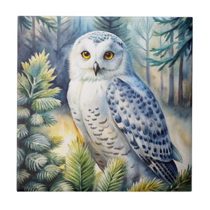 Lovely Snowy Owl Ceramic Tile