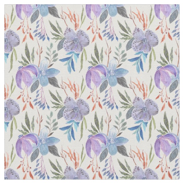 Lovely Soft Lavender and Blue Floral Fabric (Close Up)