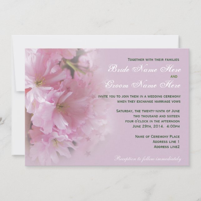 Lovely soft pink cherry blossom wedding invitation (Front)