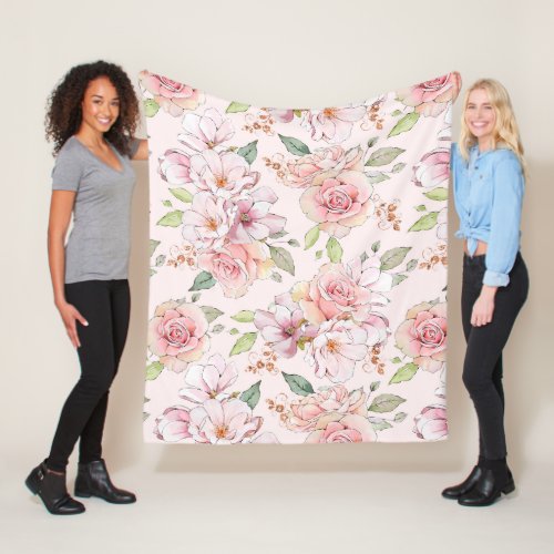 Lovely soft pink vintage roses pattern fleece blanket