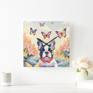 Lovely Spring French Bulldog Square Wall Clock