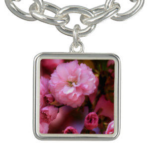 Lovely Spring Pink Cherry Blossoms Charm Bracelet