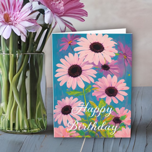 Lovely Spring Pink Daisies Happy Birthday Card (Creator Uploaded)