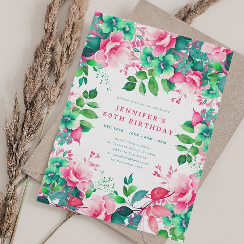 Lovely Spring Watercolor Floral 60 Birthday  Invitation