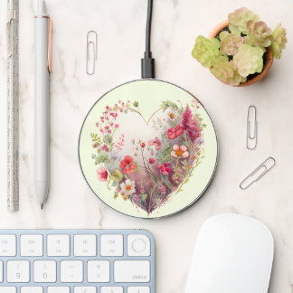 Lovely Spring Wildflower Heart Wireless Charger