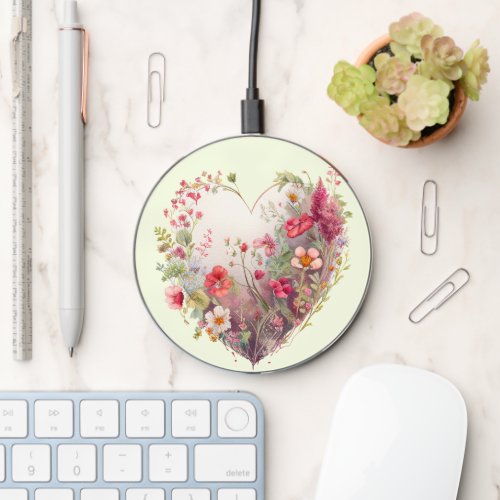 Lovely Spring Wildflower Heart  Wireless Charger