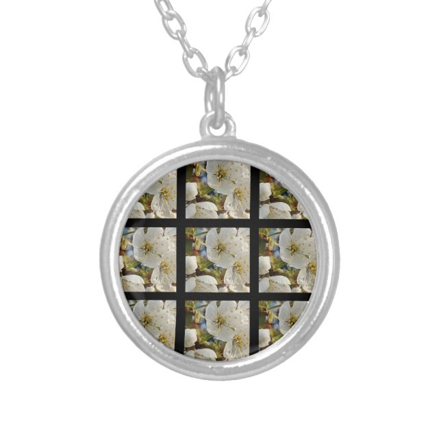 Lovely Springflower Grid Silver Plated Necklace (Front)