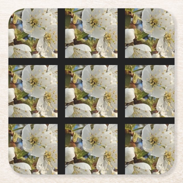 Lovely Springflower Grid Square Paper Coaster (Front)