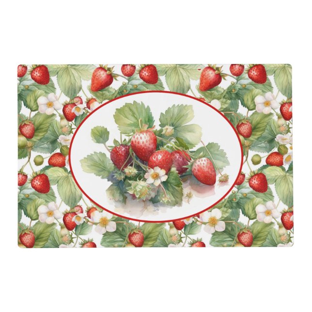Lovely Strawberries Watercolor  Placemat (Front)