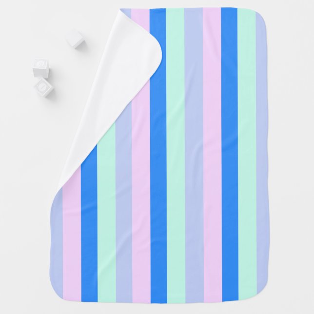 Lovely Stripe Pattern Blue, Pastel Pink and Mint Baby Blanket (In Situ)