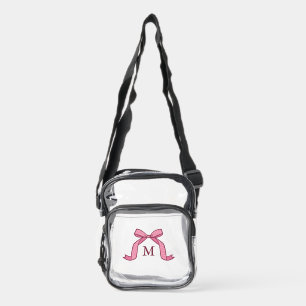 Lovely Striped Pink Bow Monogram Clear Crossbody Bag