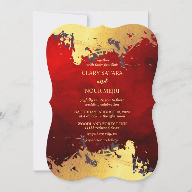 Lovely, stylish red and gold romance invitation (Front)
