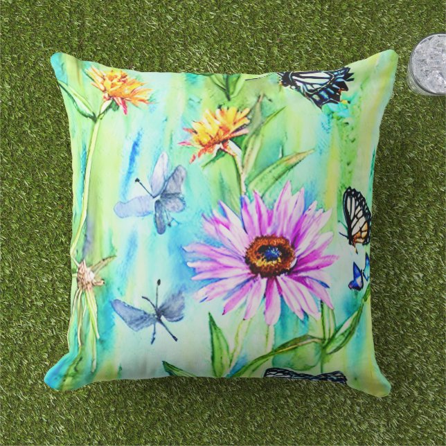 Lovely summer bright garden Hand kraft Greenery Outdoor Pillow (Grass)