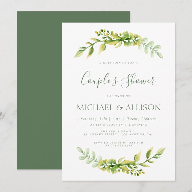 Lovely summer  green couples shower invitation (Front/Back)