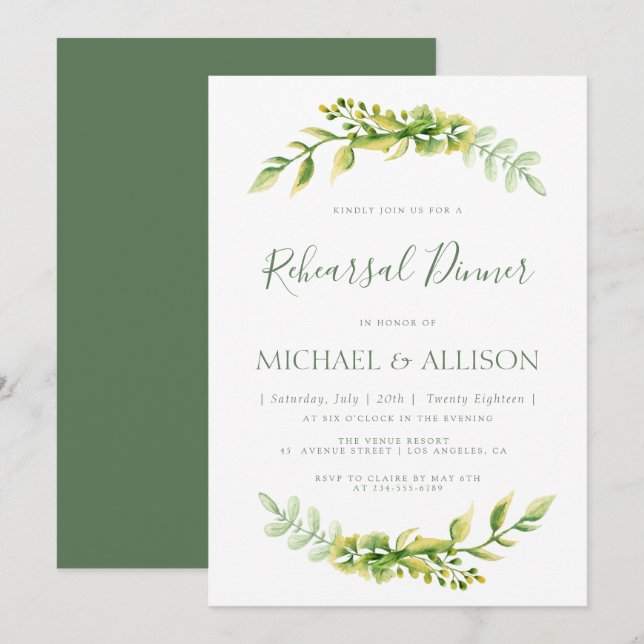 Lovely summer  green reherseal dinner invitation (Front/Back)