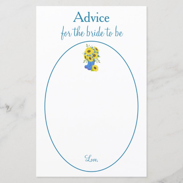 Lovely Sunflower Bride to be advice (Front)