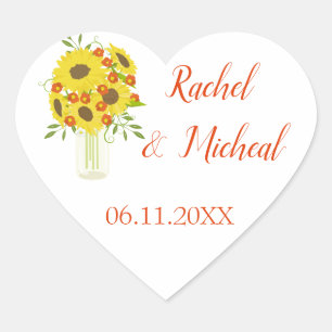 Lovely Sunflower Wedding Heart Sticker