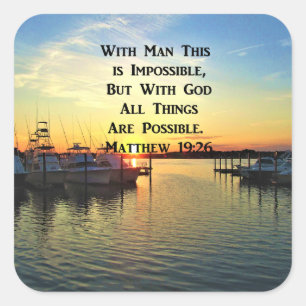 LOVELY SUNSET MATTHEW 19:26 SCRIPTURE PHOTO SQUARE STICKER