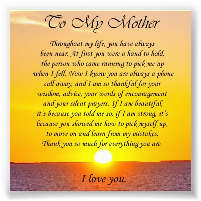 Lovely Sunset "To My Mother" Photo Verse (Front)