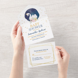 Lovely Swan Mother to be Girl Baby Shower All In One Invitation