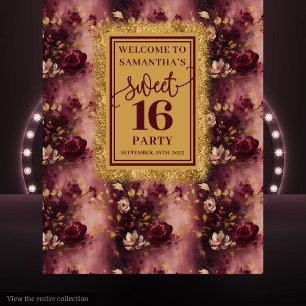 Lovely Sweet 16 Blush Burgundy Gold Backdrop