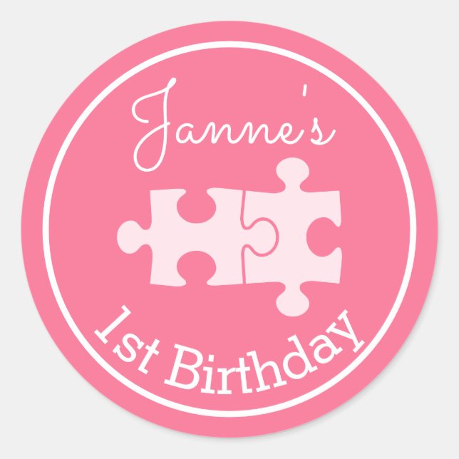 Lovely Sweet Pink Puzzles Classic Round Sticker (Front)