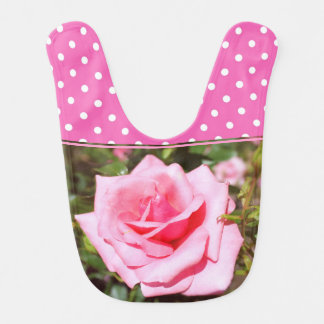 Lovely, sweet pink white polka dots, pink rose baby bib