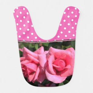 Lovely, sweet pink white polka dots, pink roses baby bib