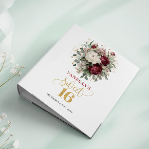Lovely Sweet Sixteen Blush Burgundy Floral Photo 3 Ring Binder