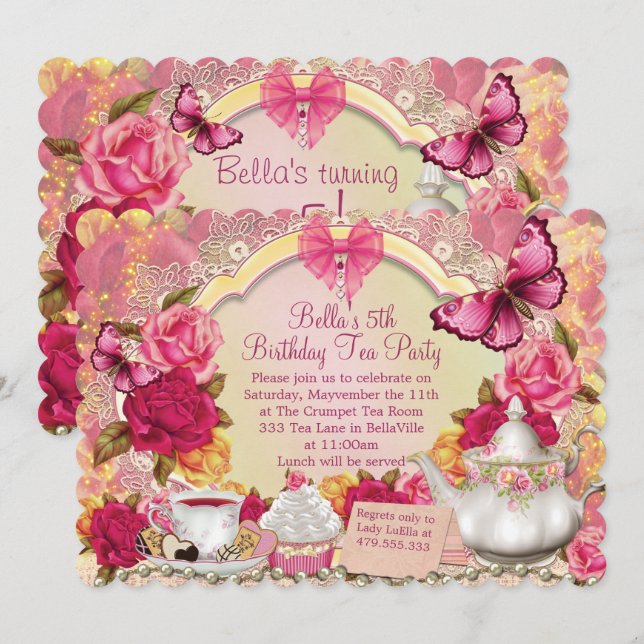Lovely Tea Party Invitations (Front/Back)